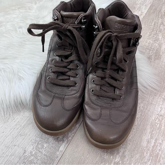 CAMPER High Top Lace Up Brown Leather Sneakers 40 - Picture 4 of 9
